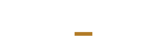 a white and black logo with a brown box in the bottom of the logo