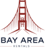 a logo for bay area rentals with a bridge on it