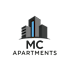 A logo for MC Apartments features a stylized building with a lit-up blue stripe.