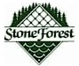 a logo of stones forest with a lake and trees