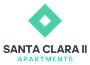 a green and white santa clara ii apartments logo on a black background