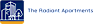 The image is a logo for "The Radiant Apartments" with a building and tree graphic.