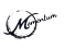 A black and white image of a letter M with a swirl around it.