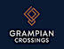 A logo with the text "GRAMPIAN CROSSINGS" in front of a dark blue background.