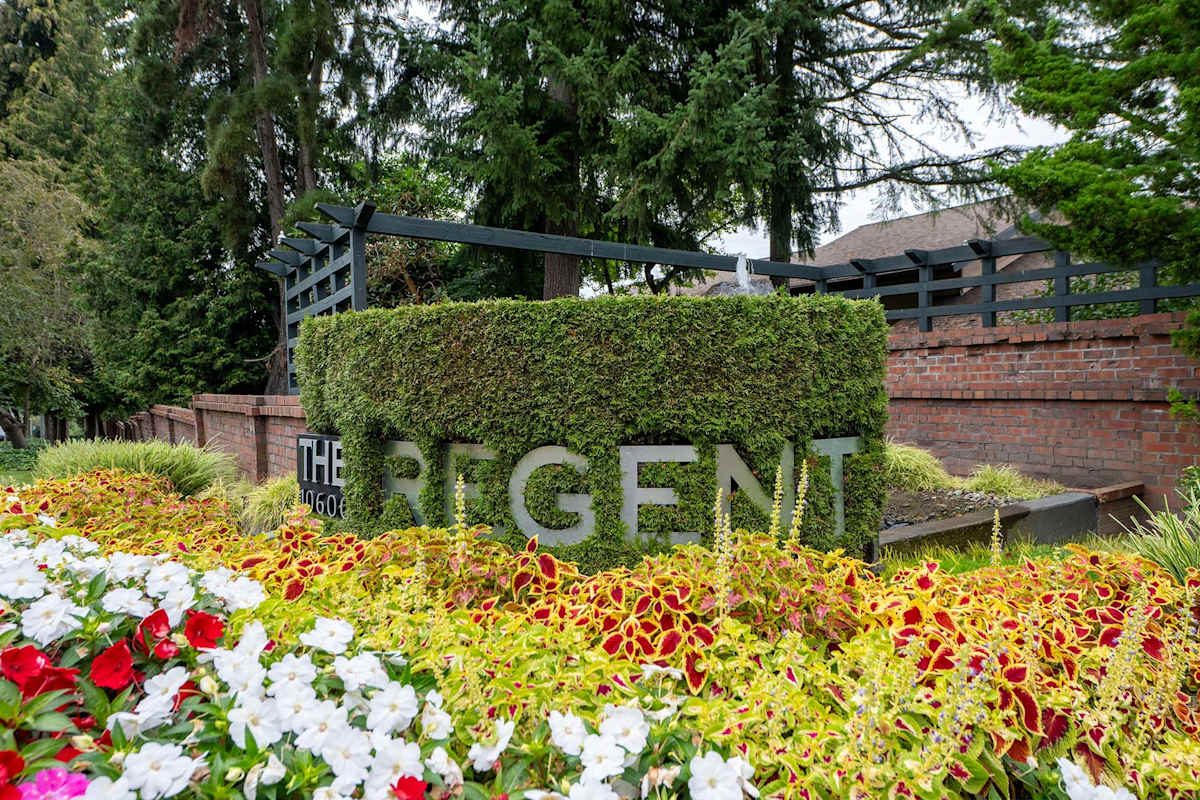 The Regent at Bellevue Way Apartments monument sign and landscaping - Bellevue, WA