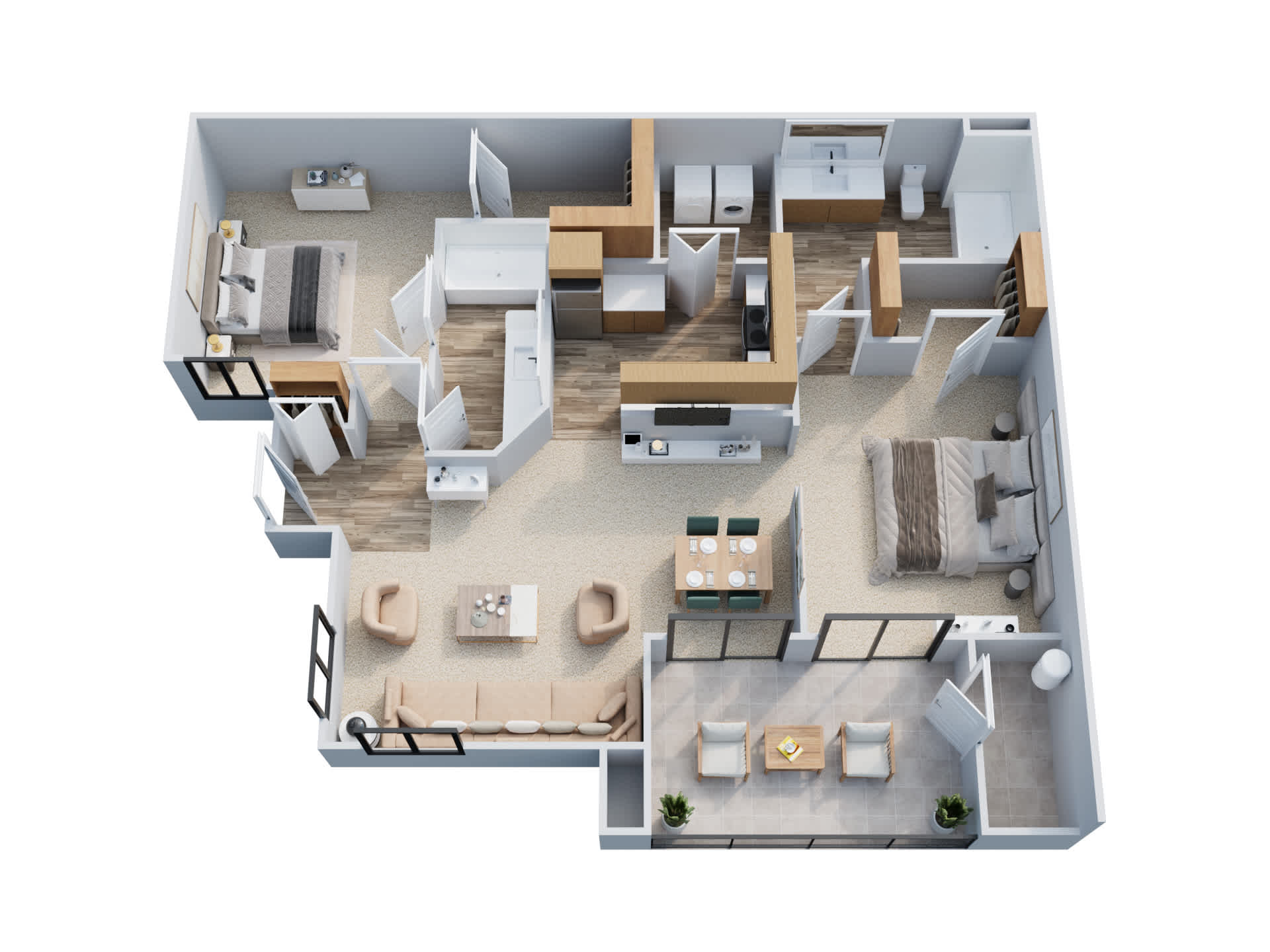 3D apartment layout preview at Cortina Apartments.