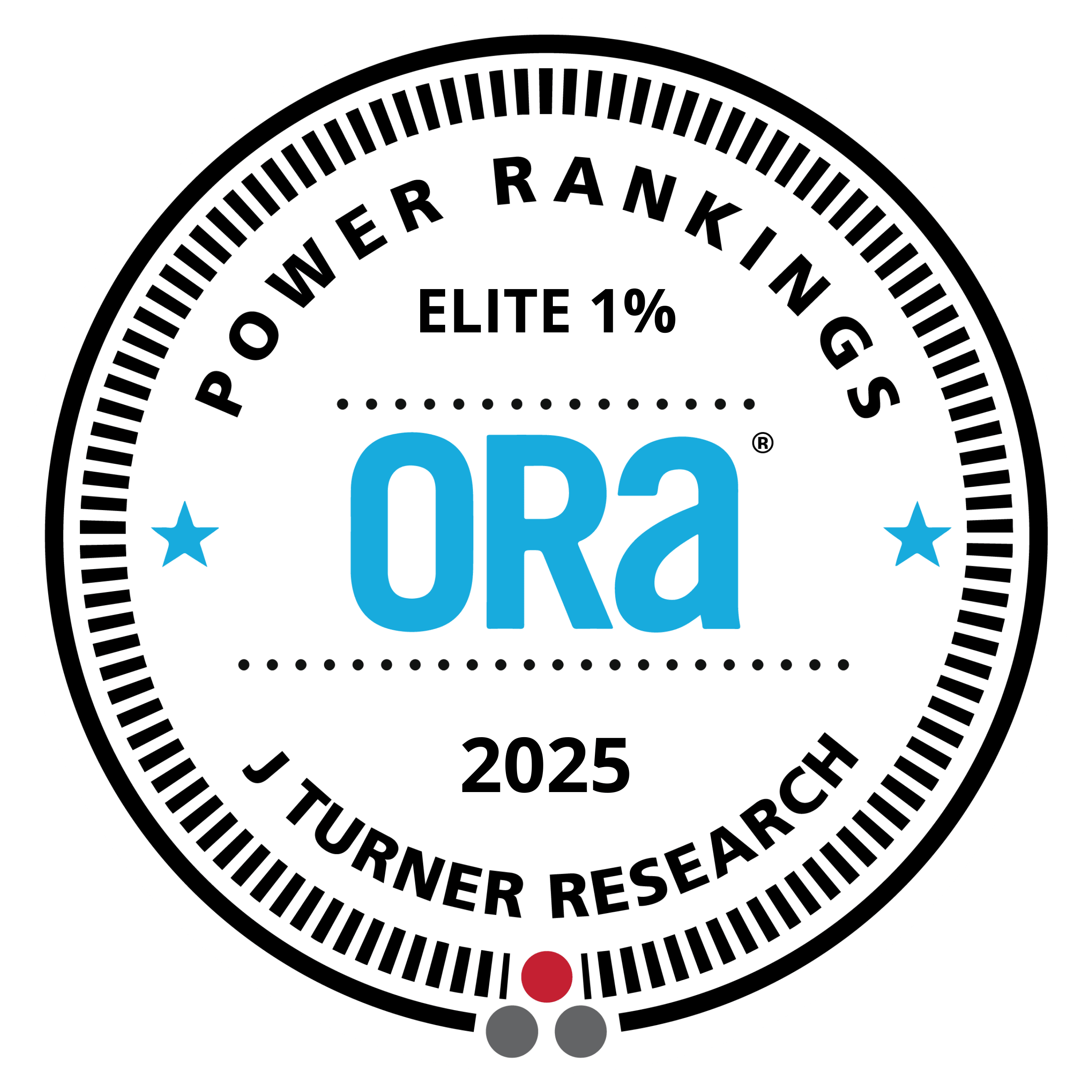 A circular emblem signifying the 2025 elite 1% according to the J Turner Research.