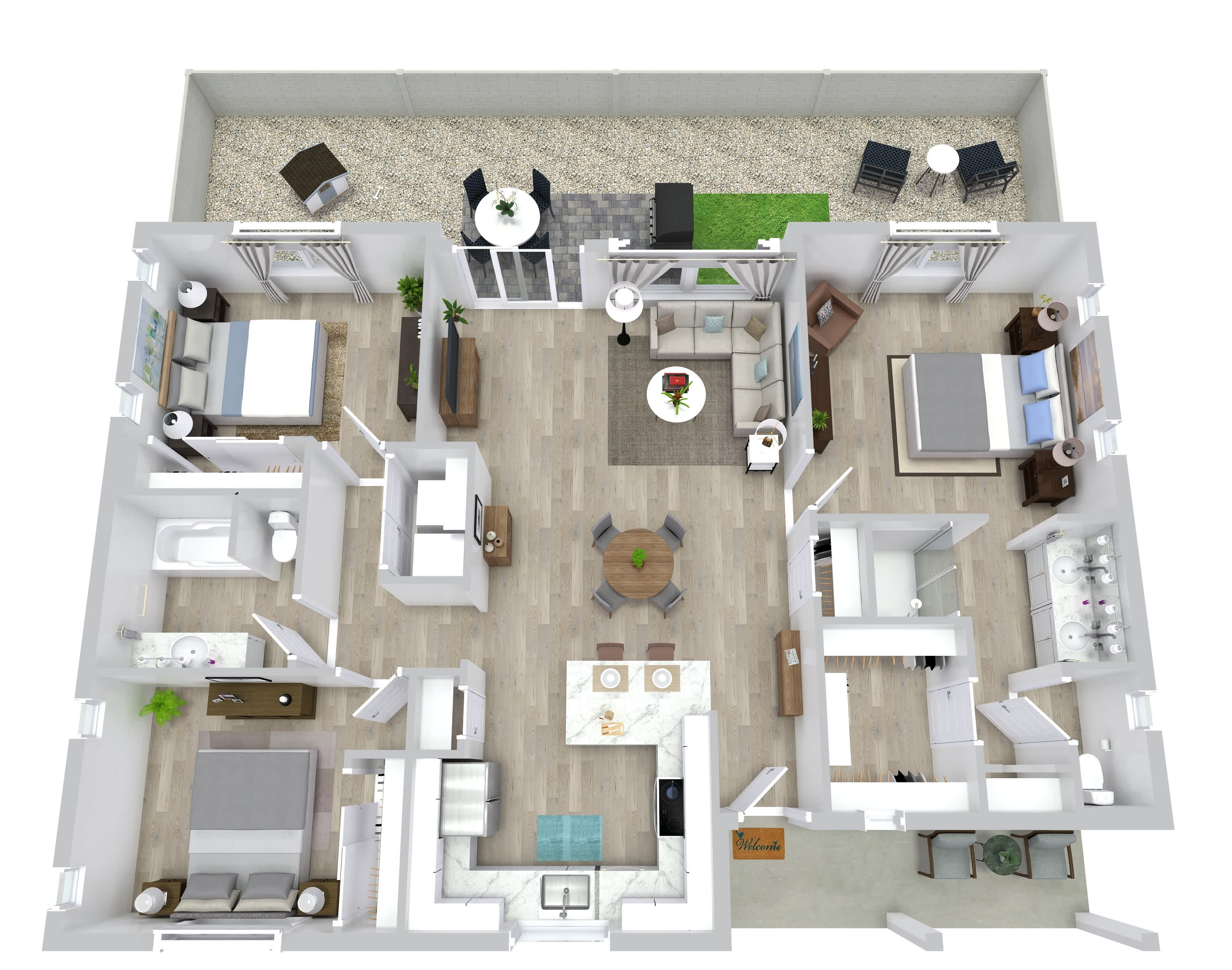 Avilla Western Garden The Haven furnished layout rendering; illustrative furniture arrangement.