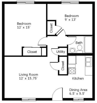 floorplan layout for a 2 bedroom unit