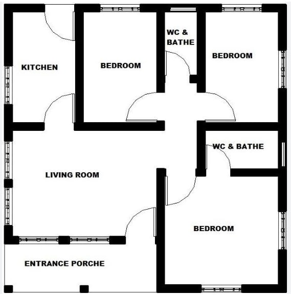 floorplan layout for a 3 bedroom unit