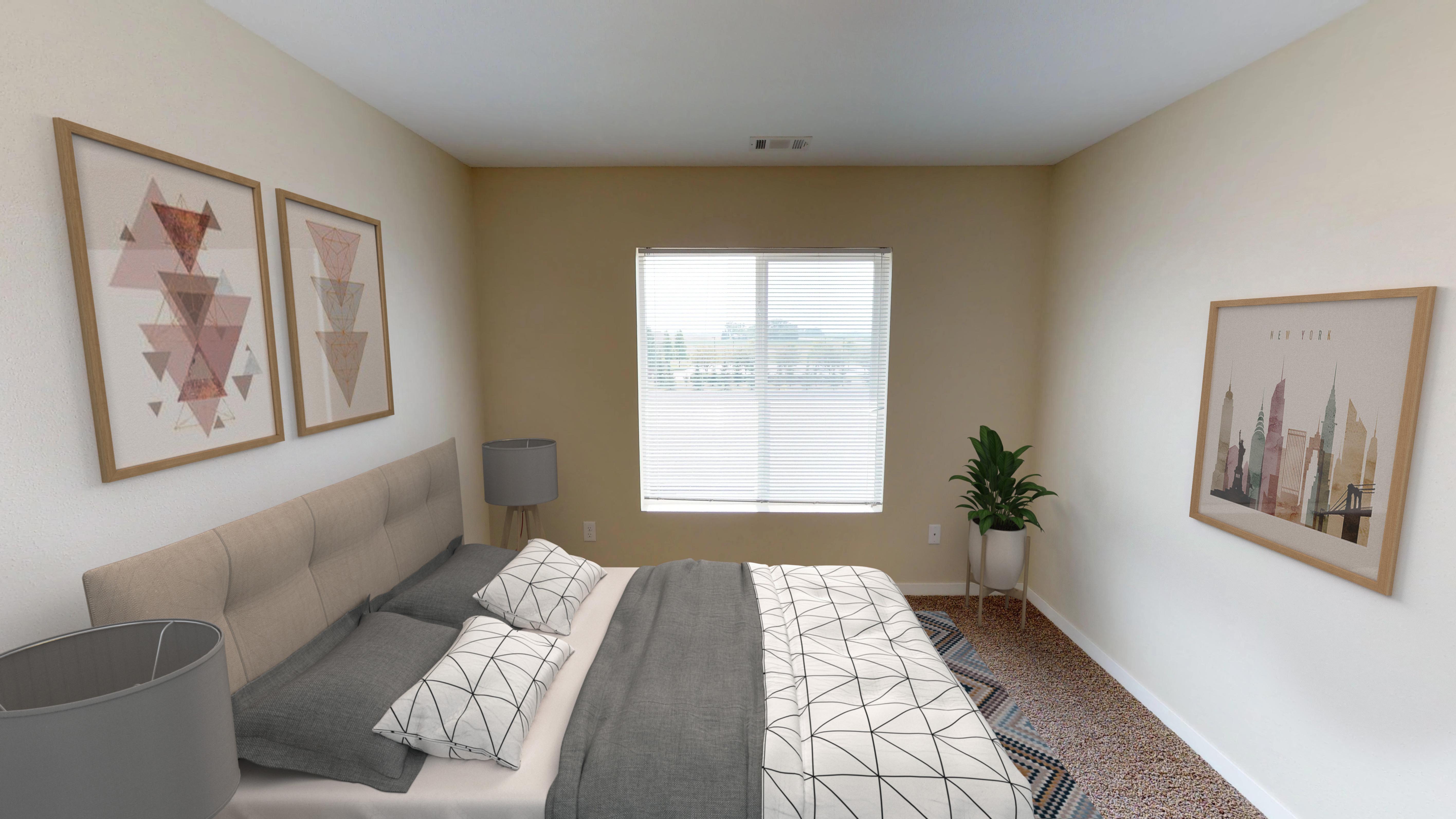 The Gardens Apartments bedroom with oversized windows - Grand Forks, ND