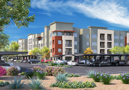 Suncrest Vista at Canyon Trails 55+ Apartments exterior rendering thumbnail - Goodyear, AZ