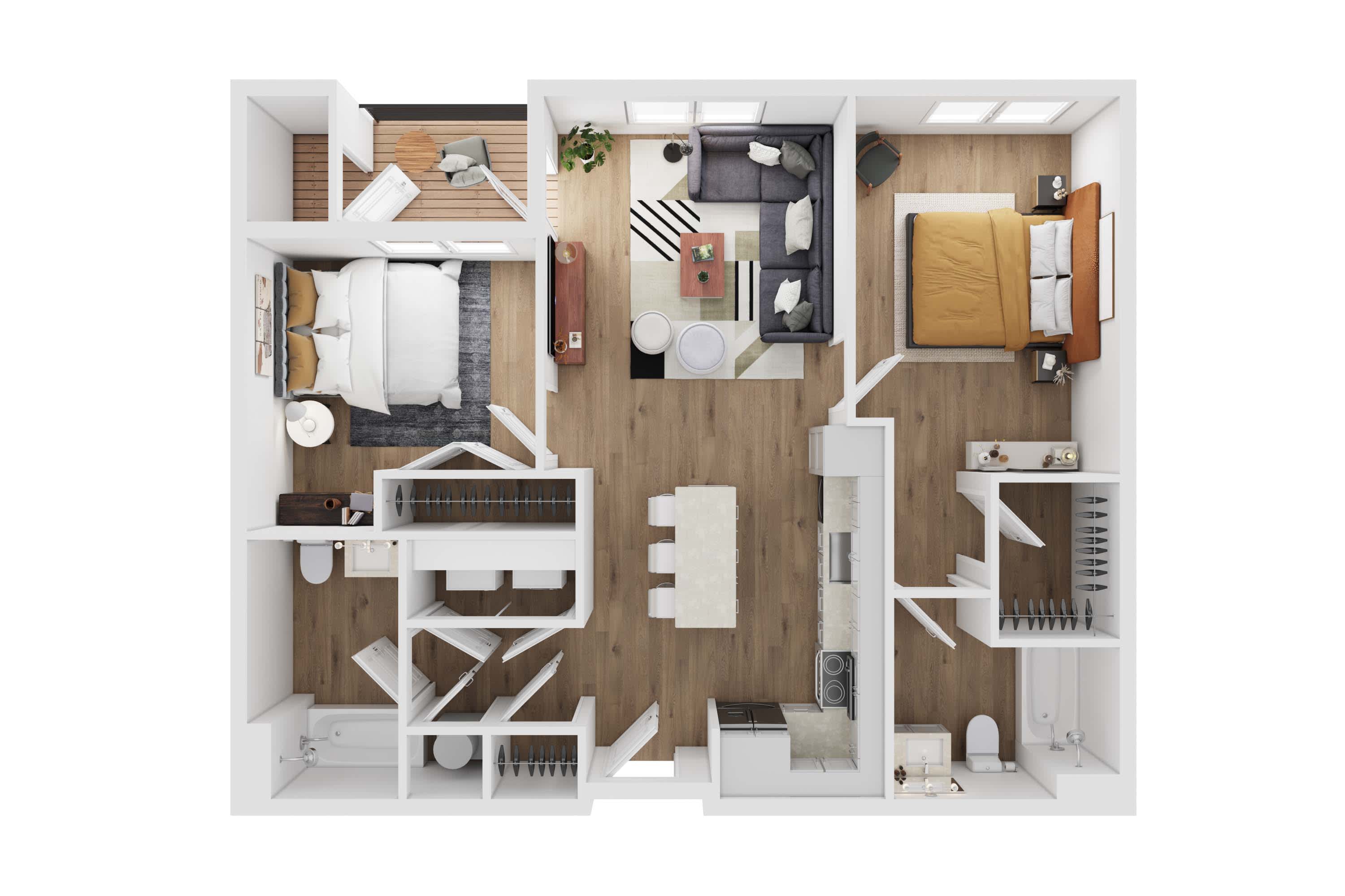 2 Bed, 2 Bath, 984 Sq. Ft. floor plan