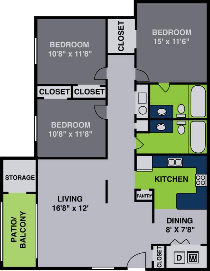 Three Bedroom floor plan