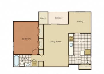 One Bedroom, One Bath floor plan
