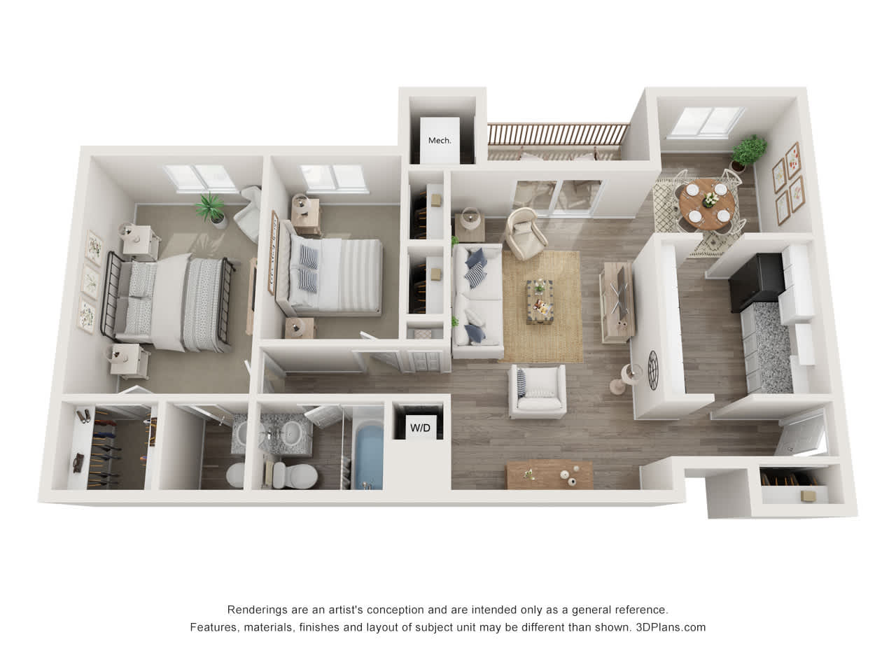 Two Bedroom, One And A Half Bath floor plan