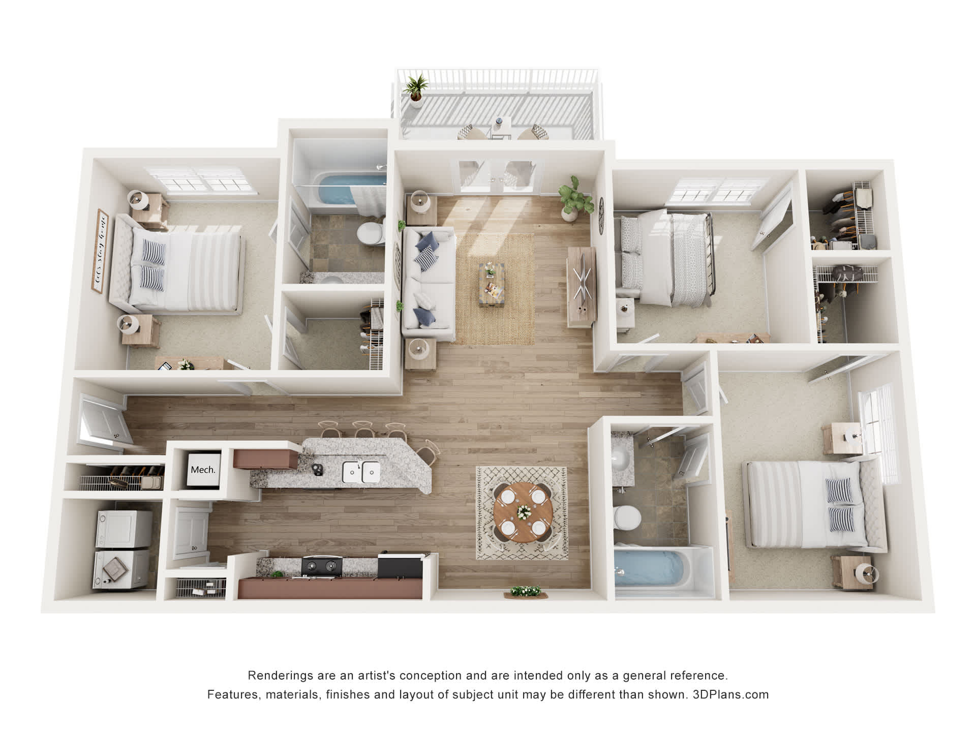 3 Bedroom 2 Bath floor plan