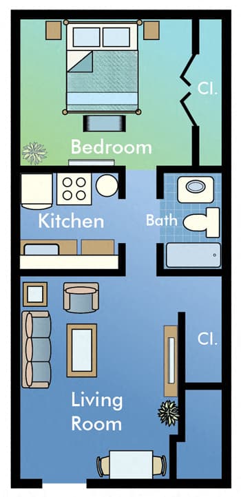 1x1 floor plan