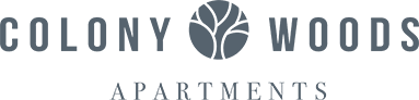 Colony Woods Apartments logo with a tree icon.