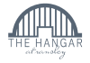 The image shows a logo with the text "THE HANGAR" and a graphic of a hangar door.