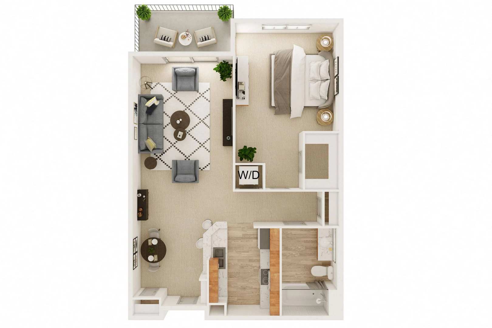 1 Bedroom, 1 Bath floor plan
