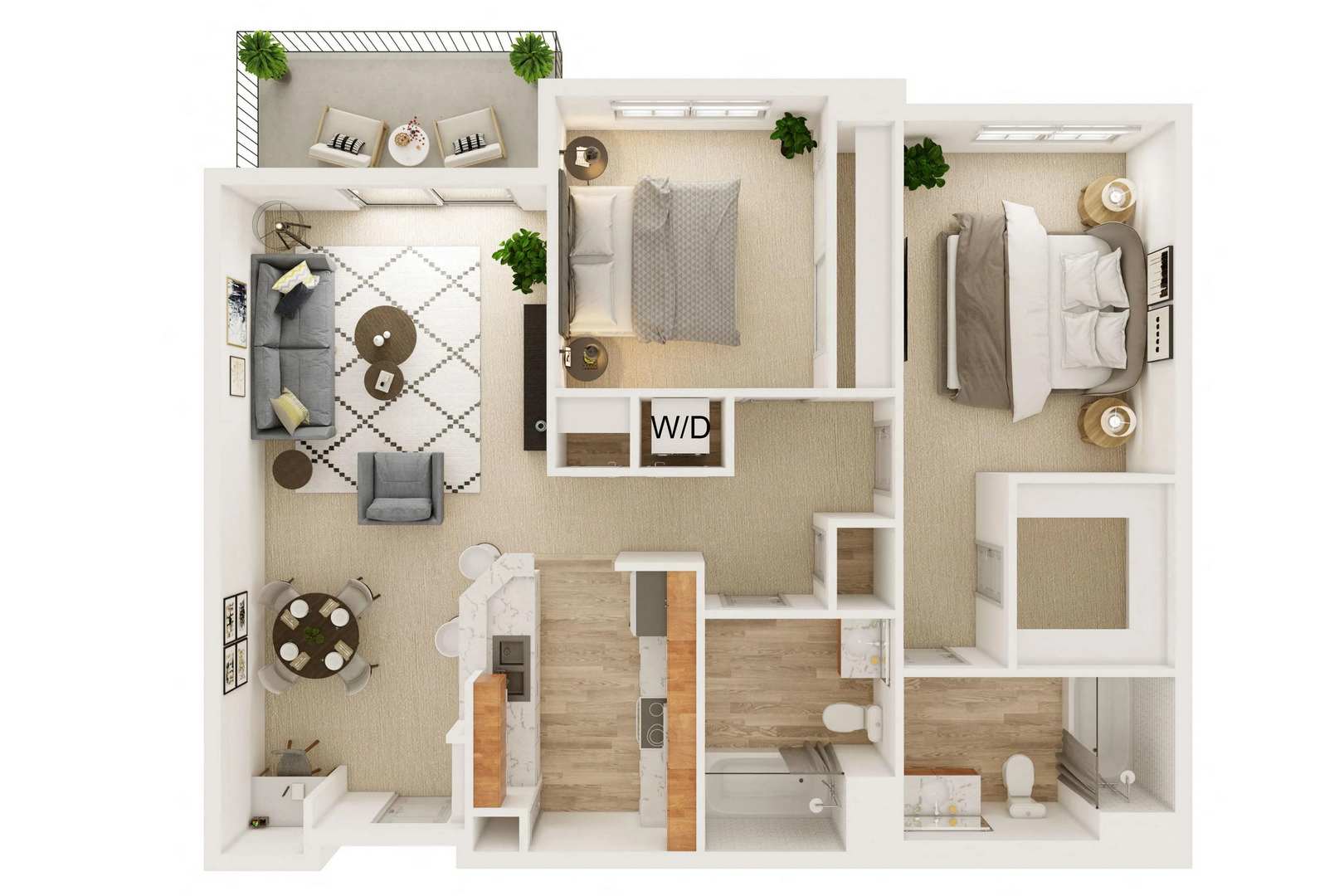 2 Bedroom, 2 Bath B floor plan