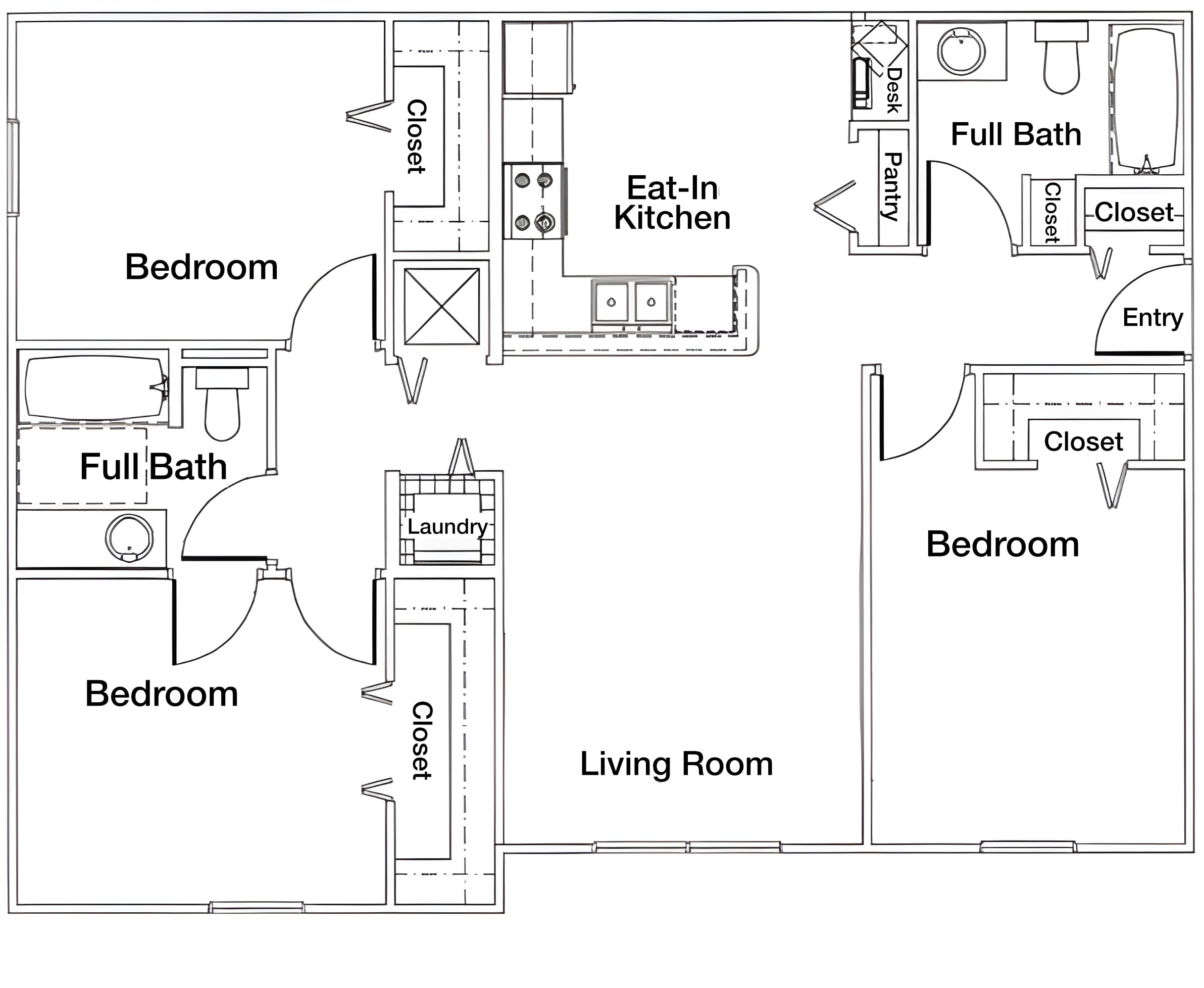 Three Bedroom Two Bathroom 60% floor plan