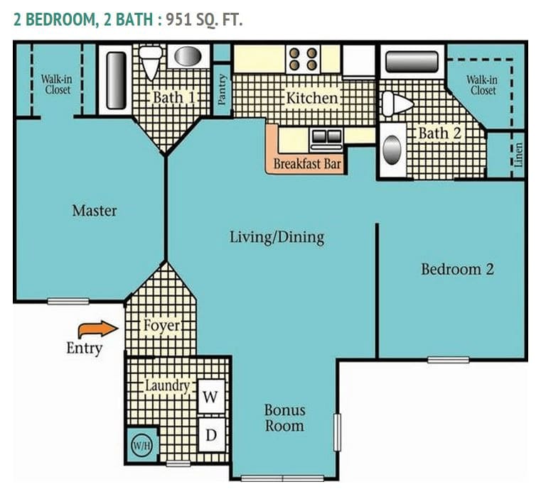 2 Bedroom 2 Bathroom floor plan