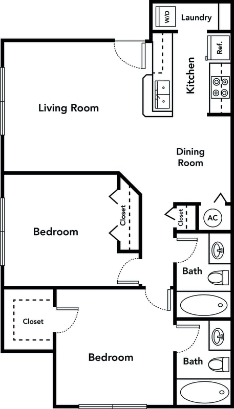 Two Bedroom Two Bath 60% (Phase II) floor plan
