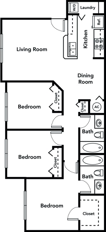 Three Bedroom Two Bath 50% (Phase I) floor plan