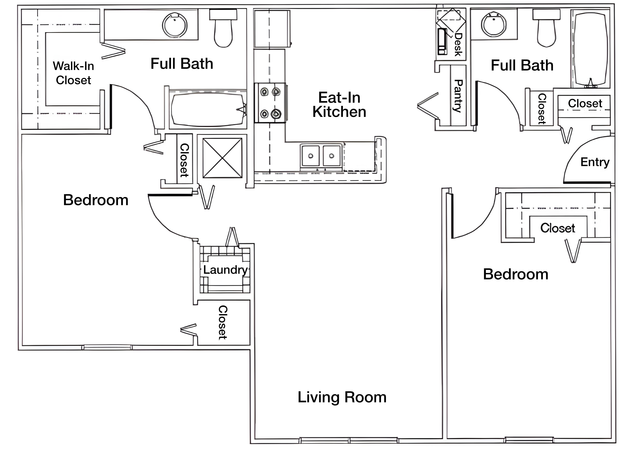 Two Bedroom Two Bathroom 60% floor plan