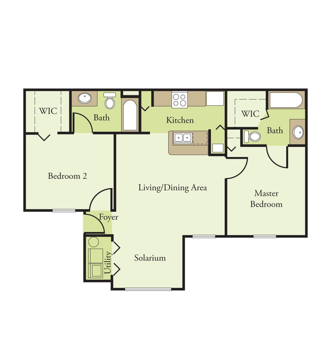 2 Bedroom 2 Bath 60% floor plan
