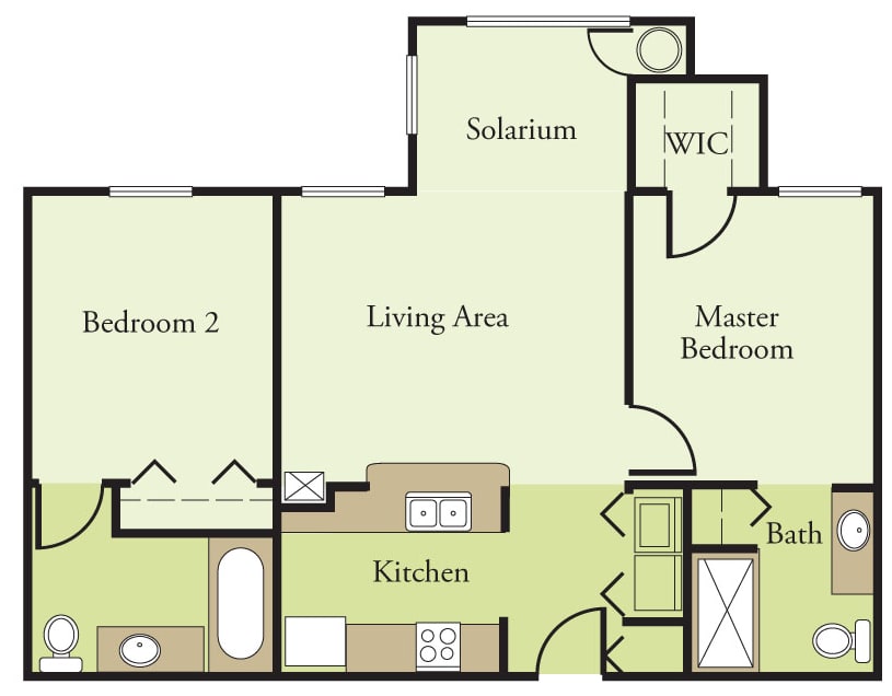 2 Bedroom 2 Bath 60% floor plan