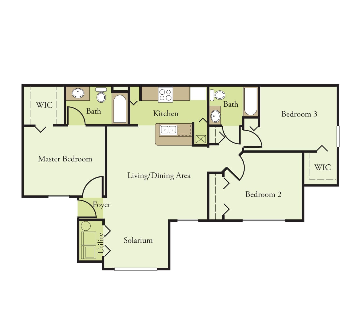 3 Bedroom 2 Bath 60% floor plan