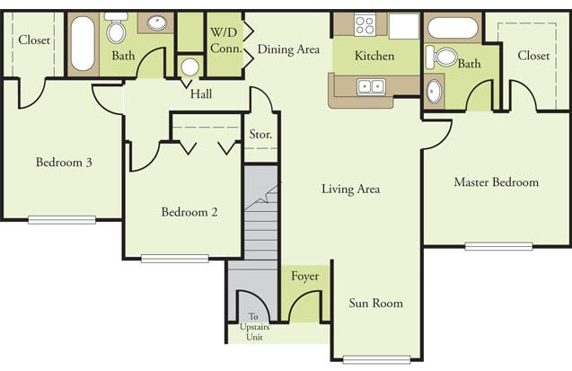 Three Bedroom Two Bath C1 60% floor plan