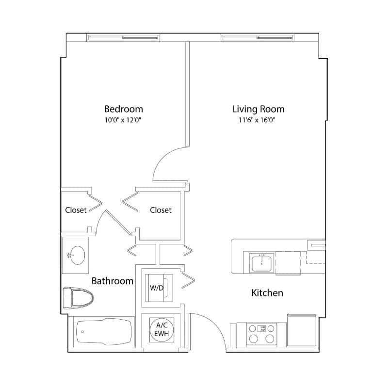 A - One Bedroom One Bathroom floor plan