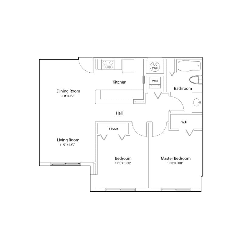 B - Two Bedroom One Bathroom floor plan