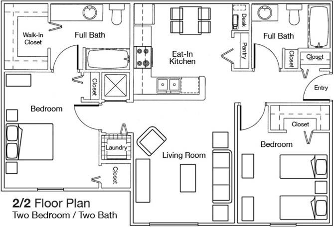 Two Bedroom Two Bathroom 60% floor plan