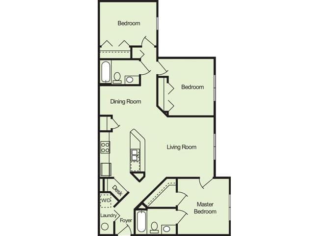 Three Bedroom Two Bathroom 60% floor plan