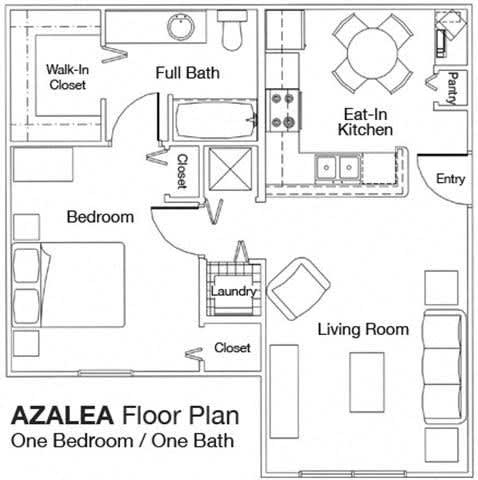 One Bedroom One Bathroom 60% floor plan