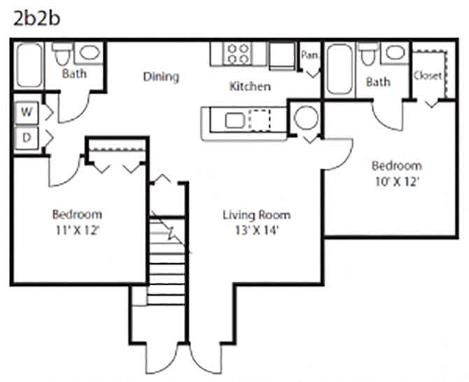 Two Bedroom Two Bathroom 60% floor plan