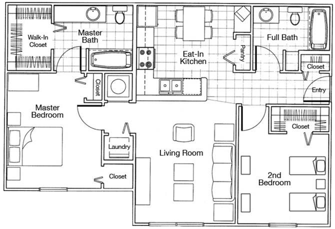 Two Bedroom Two bathroom 60% floor plan