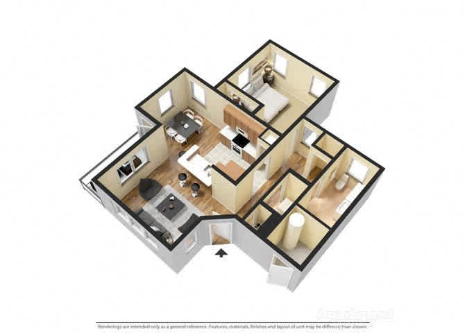 One Bedroom One Bathroom 60% floor plan