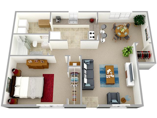 One Bedroom One Bathroom floor plan