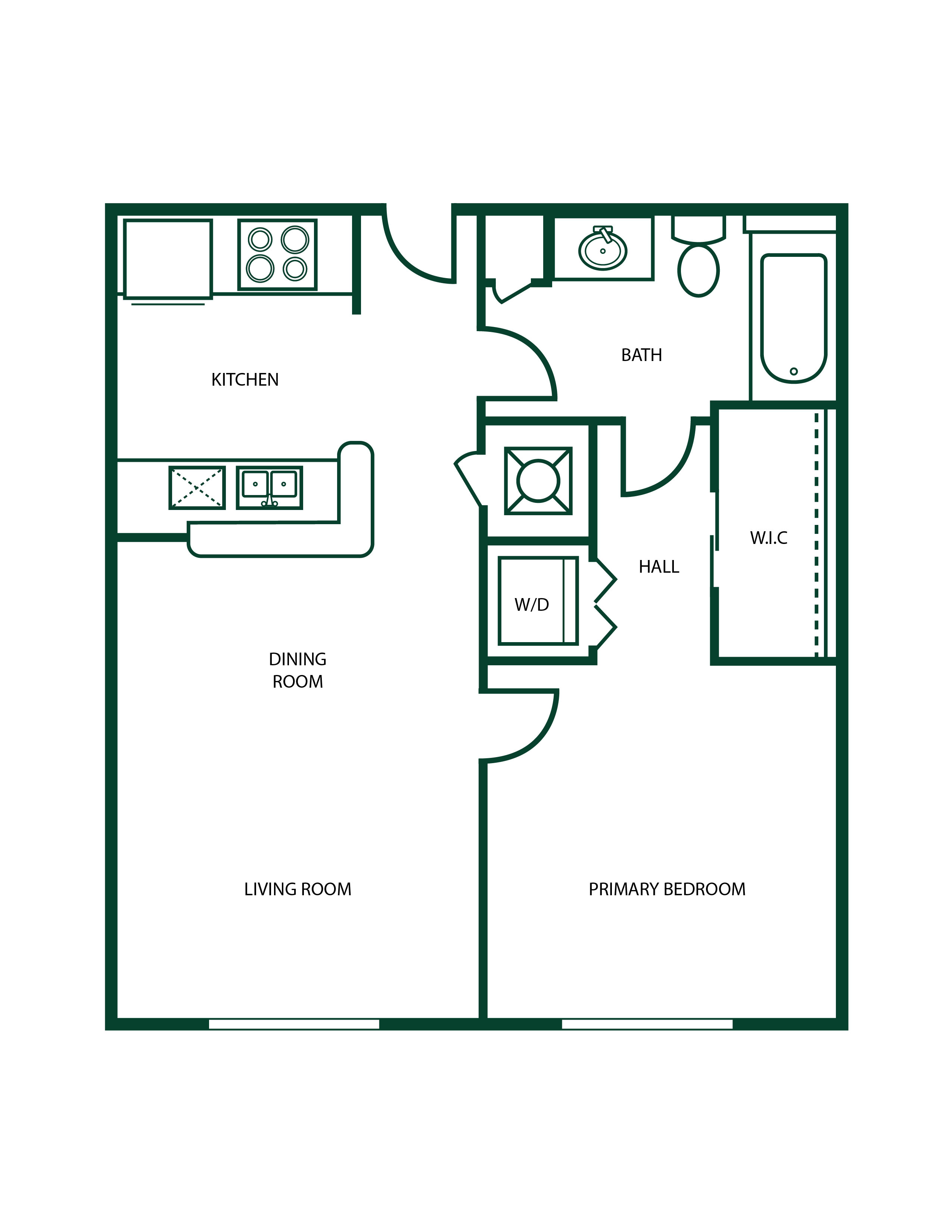 One Bedroom One Bath Phase I floor plan