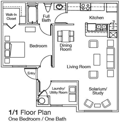 One Bedroom One Bathroom 60% floor plan