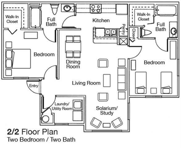 Two Bedroom Two Bathroom 60% floor plan