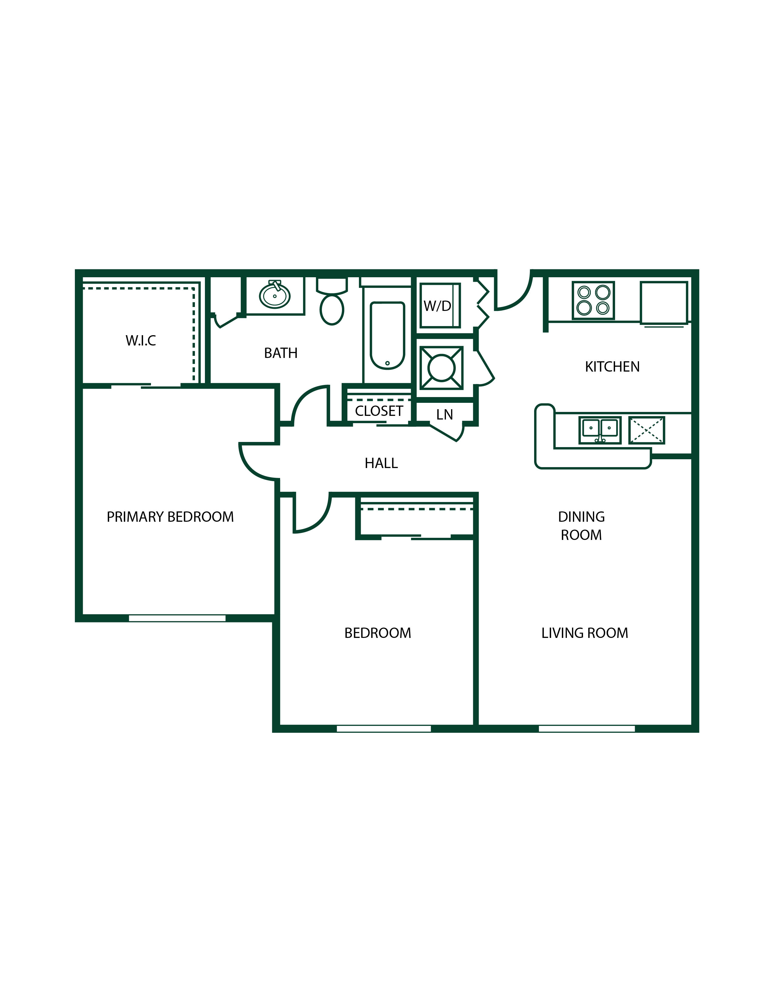 Two Bedroom One Bath Phase I floor plan