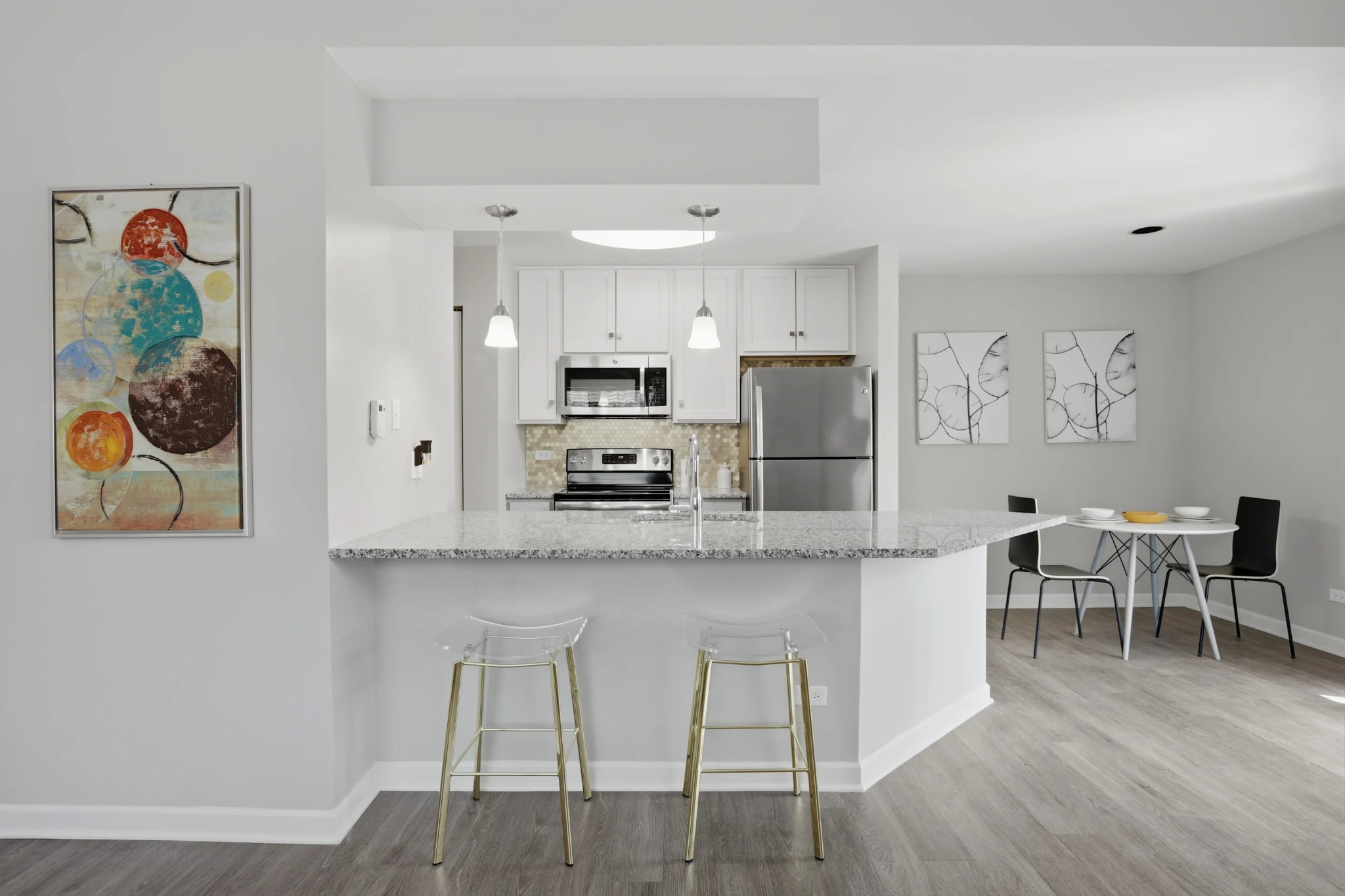 Renovated Forest Pointe apartment kitchen and dining area