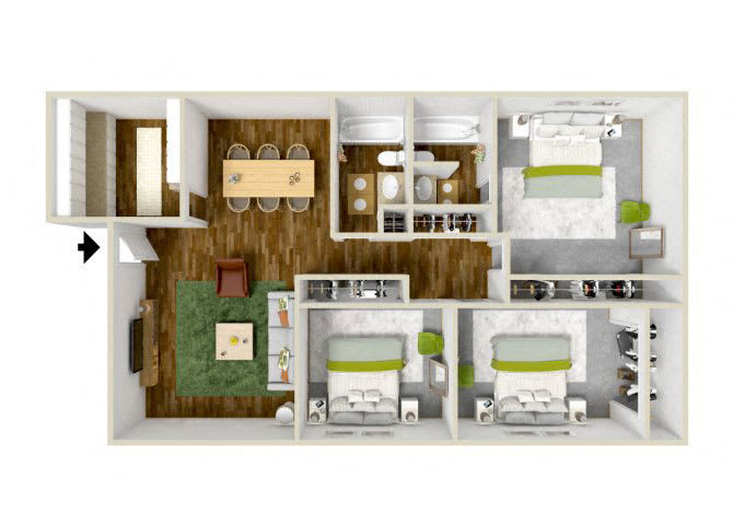 Three Bedroom floor plan